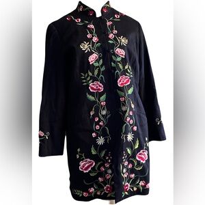 Vintage Victor Costa Flower Embroidered 3/4 Length Duster/Coat Women’s Small